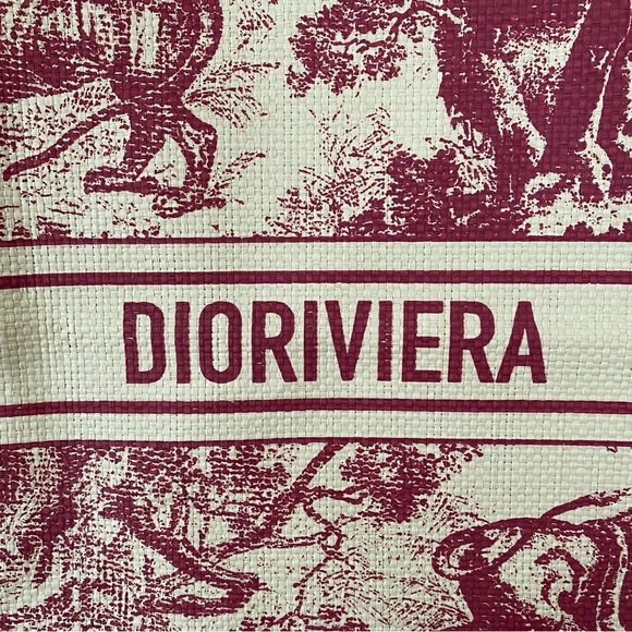 Brand New Christian Dior Red Dioriviera Print Paper Straw Tote Bag XL size - Picture 9 of 14